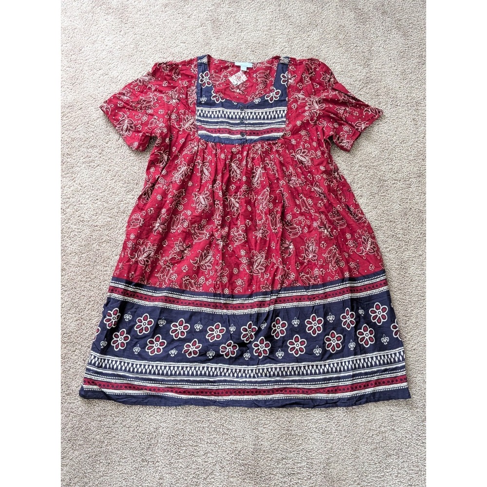 Only Necessities Red Floral Cotton Short Lounger Midi Dress 2X